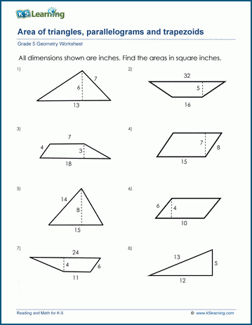 Worksheet illustrating how to find the area of six different rooms for third graders