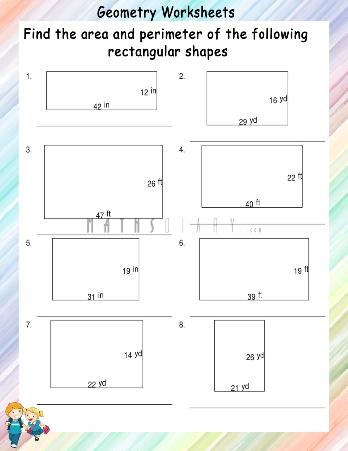 Third grade math worksheet for calculating the area of rectangular floor plans