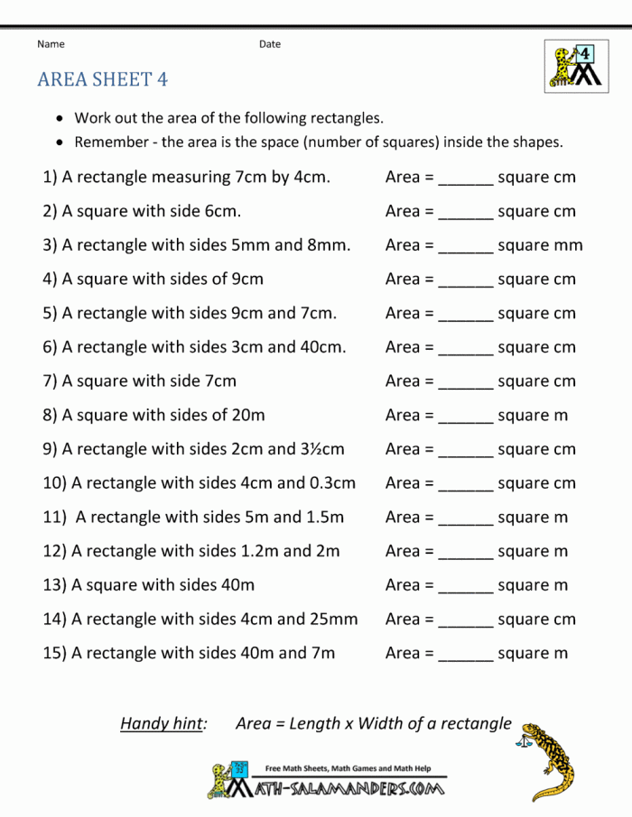 An Introduction to Area worksheet for teaching students about measurement Area worksheet for third graders focusing on decimals and basic area concepts