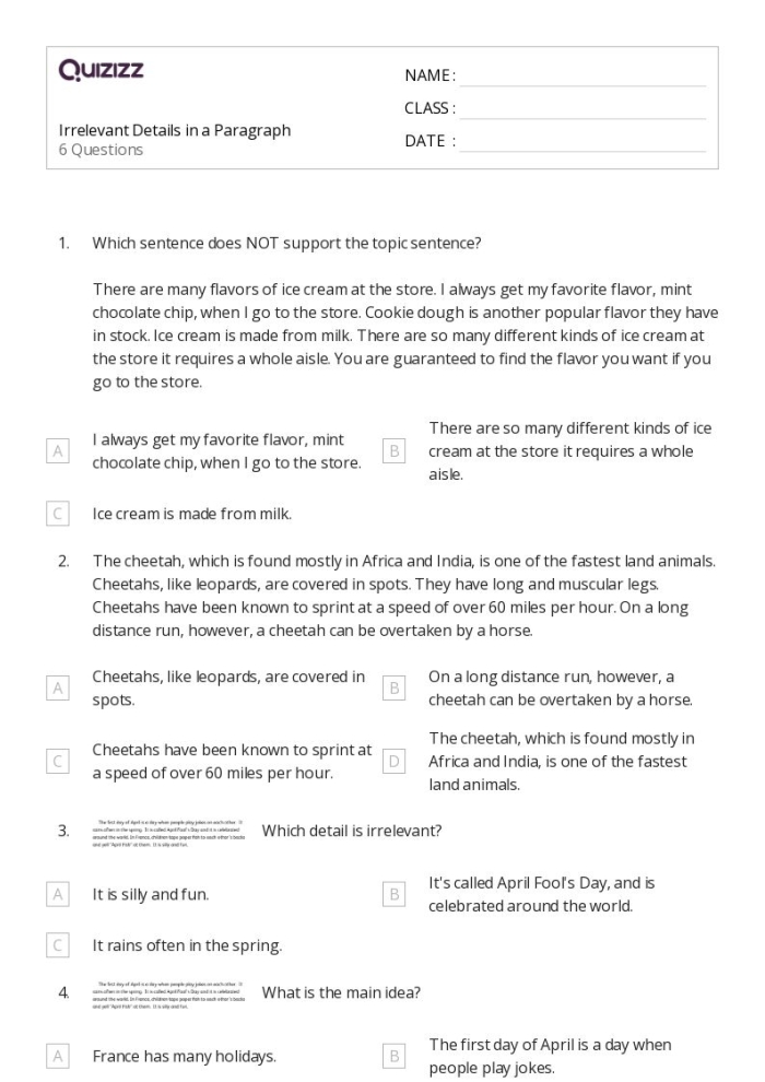 Worksheet for sixth graders focused on enhancing argument writing by eliminating irrelevant evidence