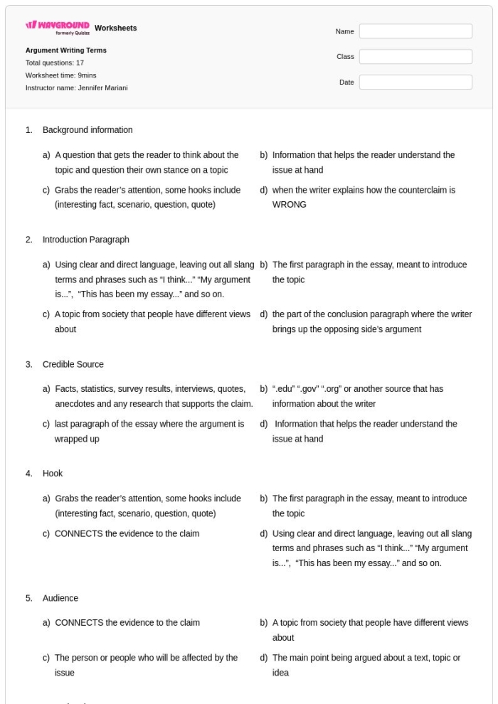 Reading worksheet for Fourth Grade Students engaging with the Argument Writing: Match the Evidence worksheet during a memory game. Argument Writing: Match the Evidence Worksheet - Grade 4 Activity.