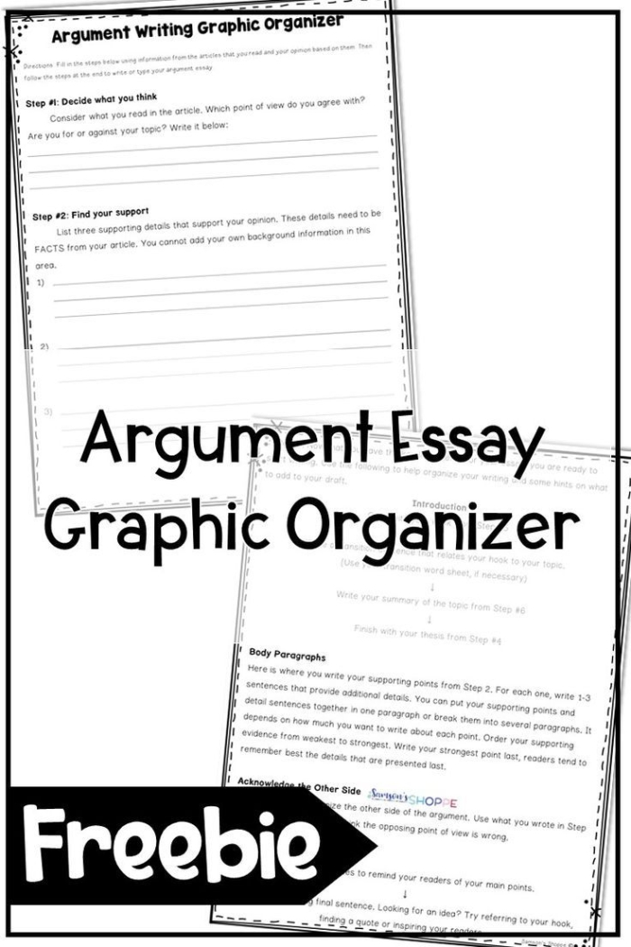 Argument Writing Graphic Organizer worksheet designed for sixth graders to improve their writing skills