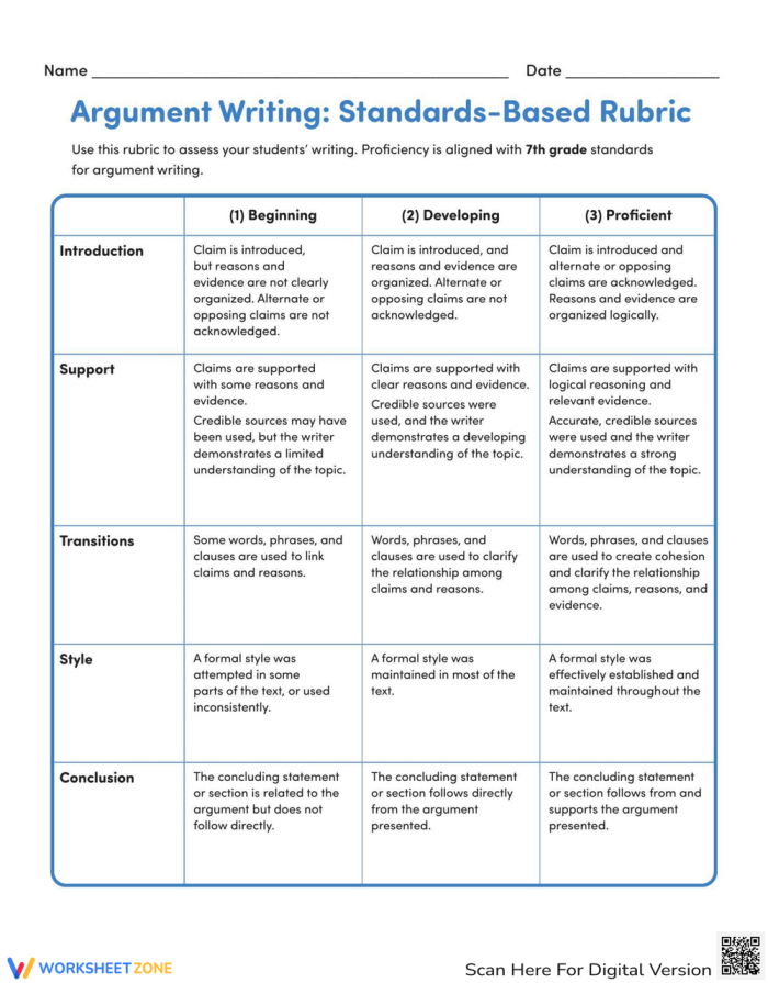 Argument Writing Graphic Organizer worksheet designed for sixth graders to improve their writing skills