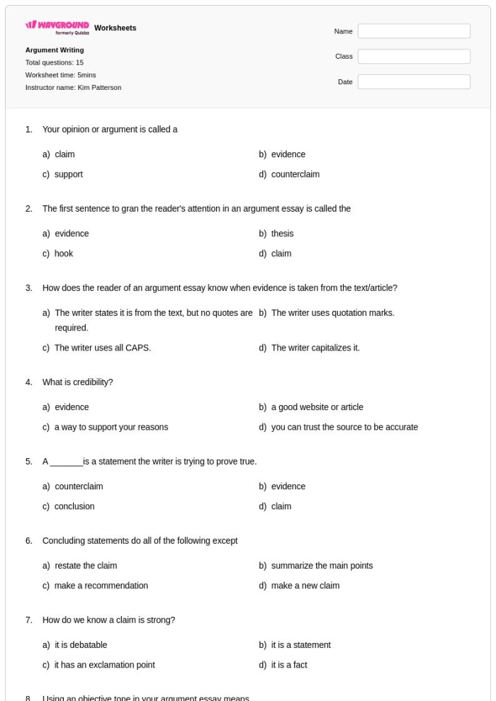 Reading worksheet for Fourth Grade Students engaging with the Argument Writing: Match the Evidence worksheet during a memory game. Interactive learning activity for fourth graders to connect claims with supporting evidence.