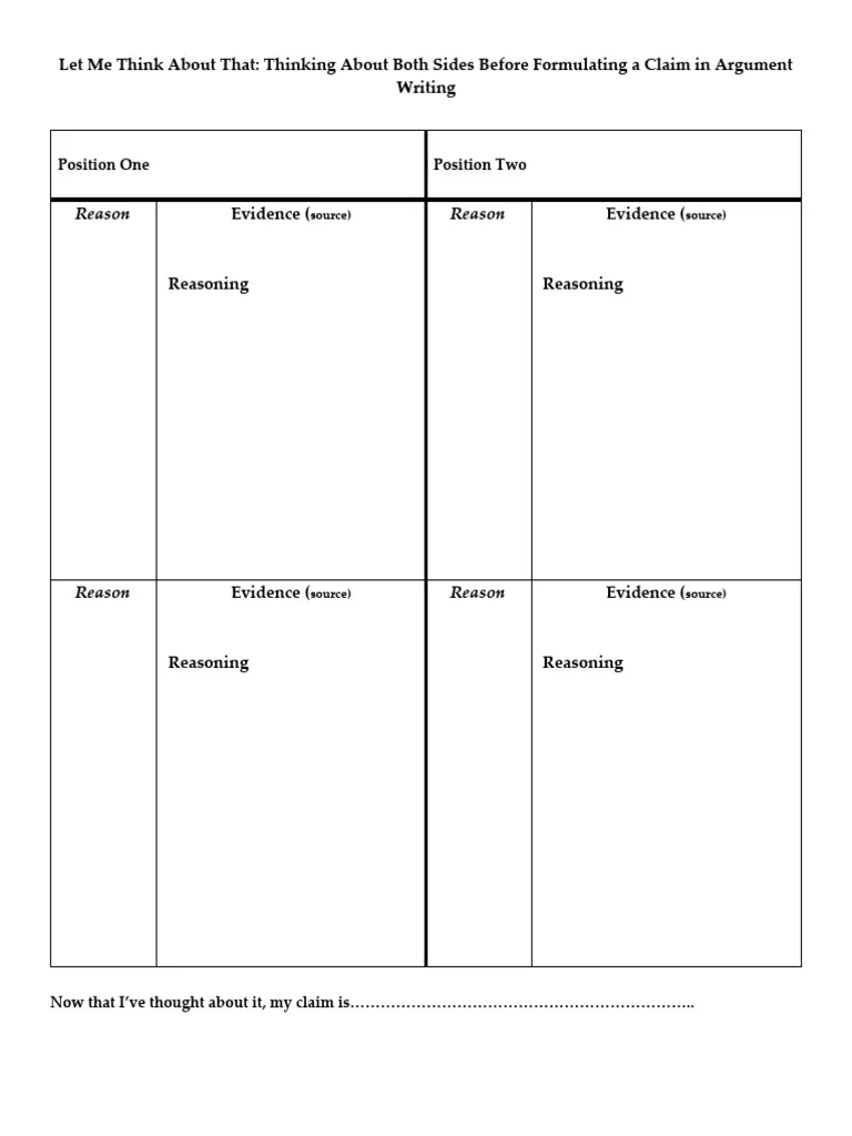 Argument Writing Graphic Organizer worksheet for sixth graders focusing on persuasive skills