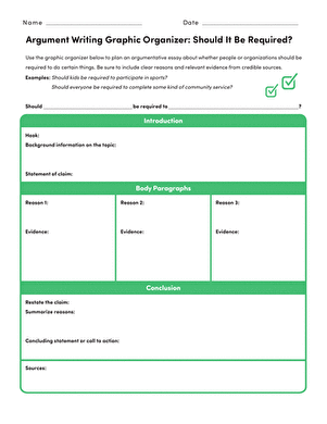 Argument Writing Graphic Organizer worksheet for sixth graders focusing on persuasive skills