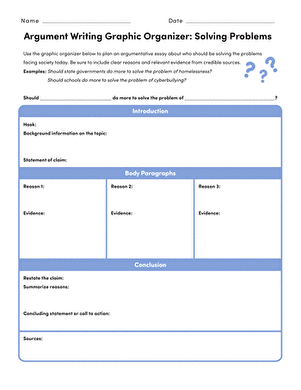 Argument Writing pre-writing organizer worksheet for fourth graders highlighting five key components of a strong argument. Visual guide for teachers and students on structuring arguments and understanding counter-arguments.