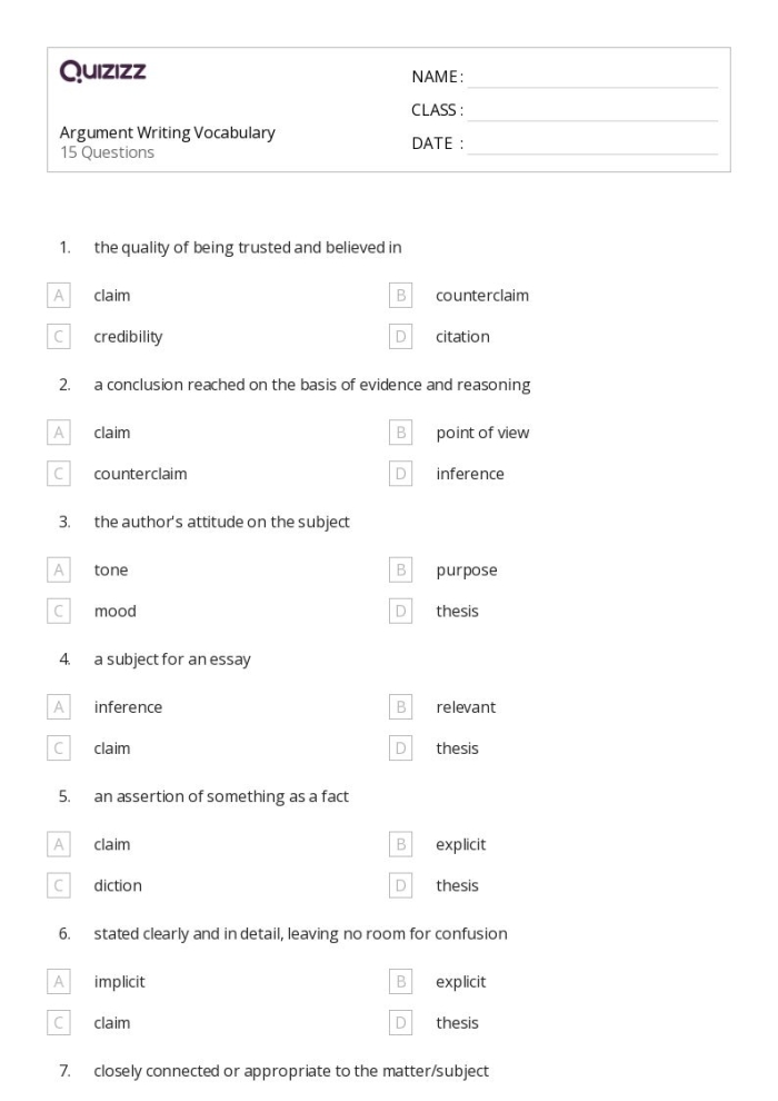 Worksheet for Argument Writing: Pre-Writing Organizer focusing on five essential components of a strong argument. Visual guide for fourth-grade students to understand counter-arguments in geometry.