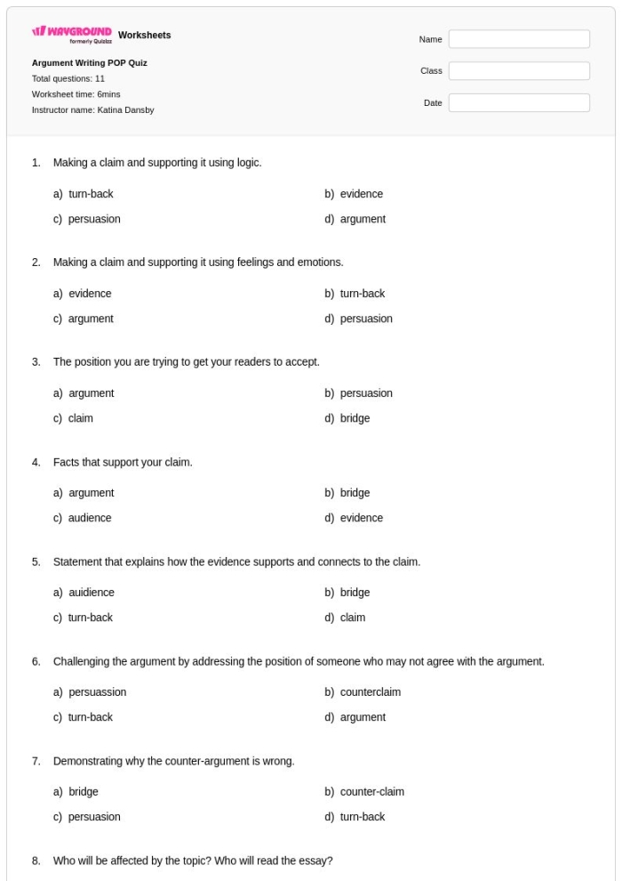 Argument writing rubric for sixth graders covering key Common Core standards