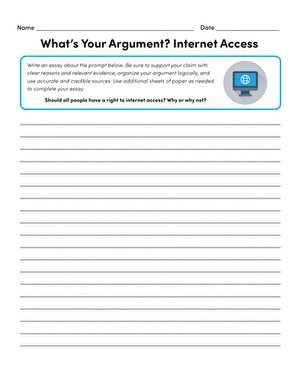 Internet Access Argument Writing Worksheet for Grade 6 Students Sixth grade argument writing worksheet exploring the question of whether everyone deserves internet access