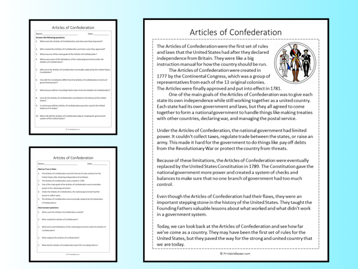 Detailed overview of the Articles of Confederation: Why Weren't They Enough? worksheet for sixth graders Worksheet exploring the Articles of Confederation and their impact on U.S. governance