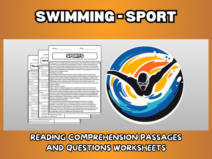 Seventh grade reading comprehension worksheet about the physical demands of artistic swimming