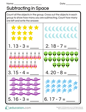 Assessment: Subtraction to 20 worksheet for First Grade