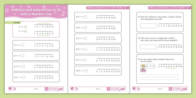 Assessment: Subtraction to 20 worksheet for First Grade