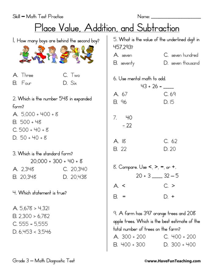 First grade math worksheet featuring subtraction problems up to 20 for student assessment