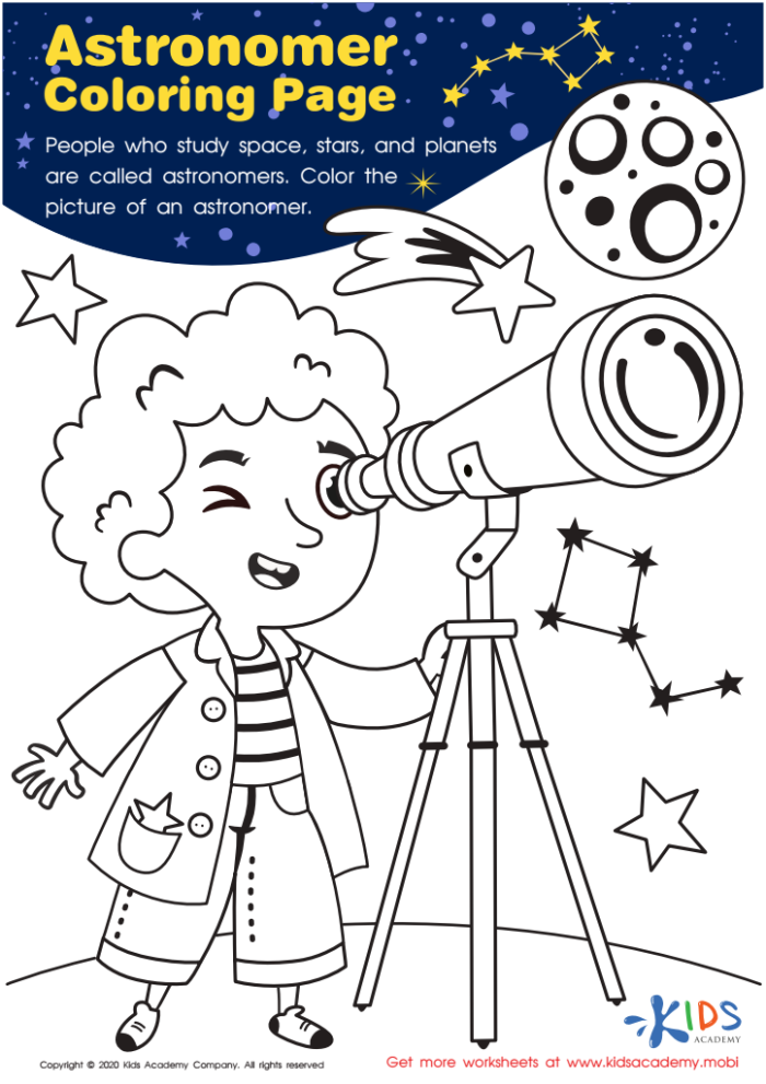 Fourth grade science worksheet featuring illustrations and short biographies of five famous astronomers