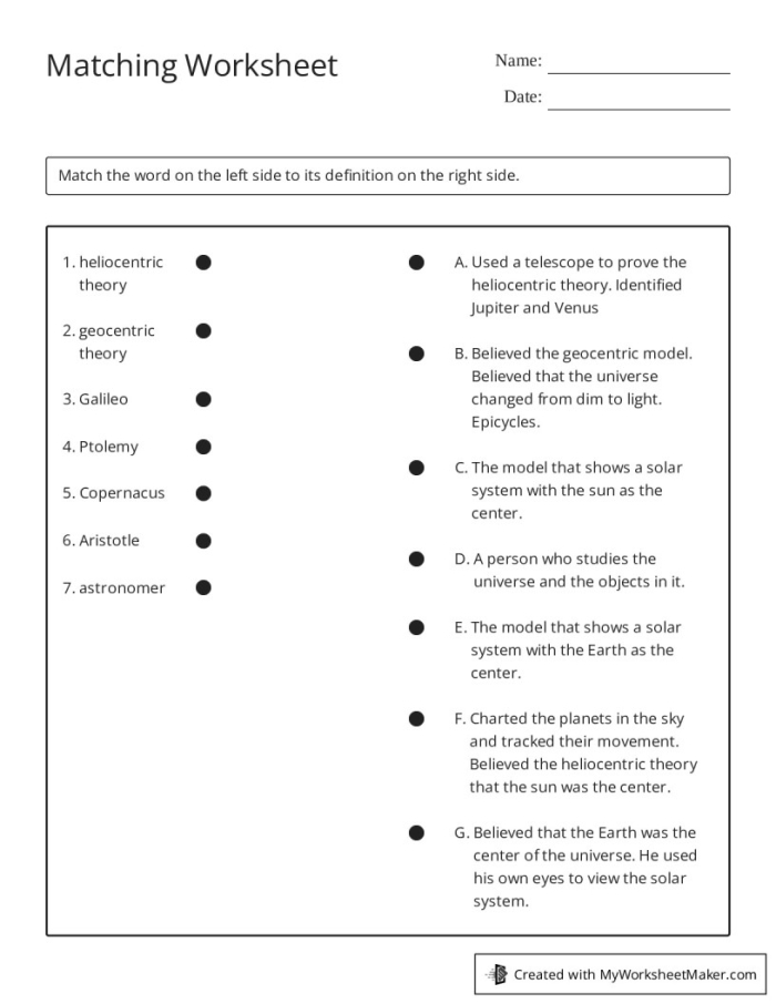 Fourth grade worksheet featuring a colorful guide to five famous astronomers for science students