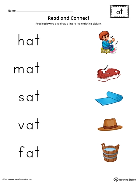 Pre-K worksheet page featuring an assemble-yourself mini book for practicing the at word family