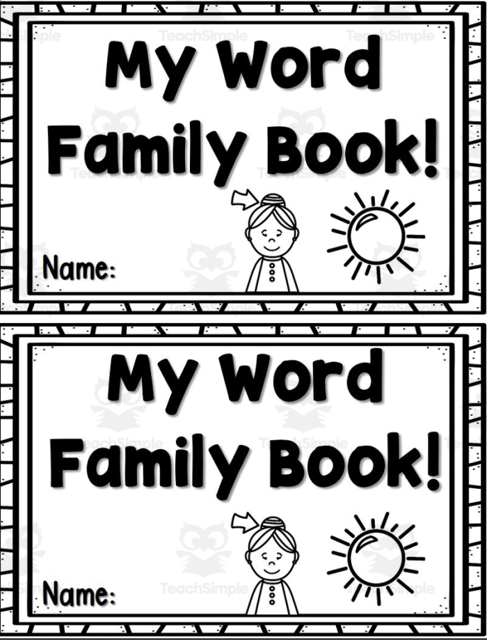 Worksheet featuring "At" word family mini book for Pre-K learners