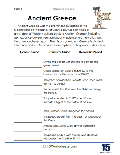 Worksheet comparing Athens and Sparta in Ancient Greece for sixth graders