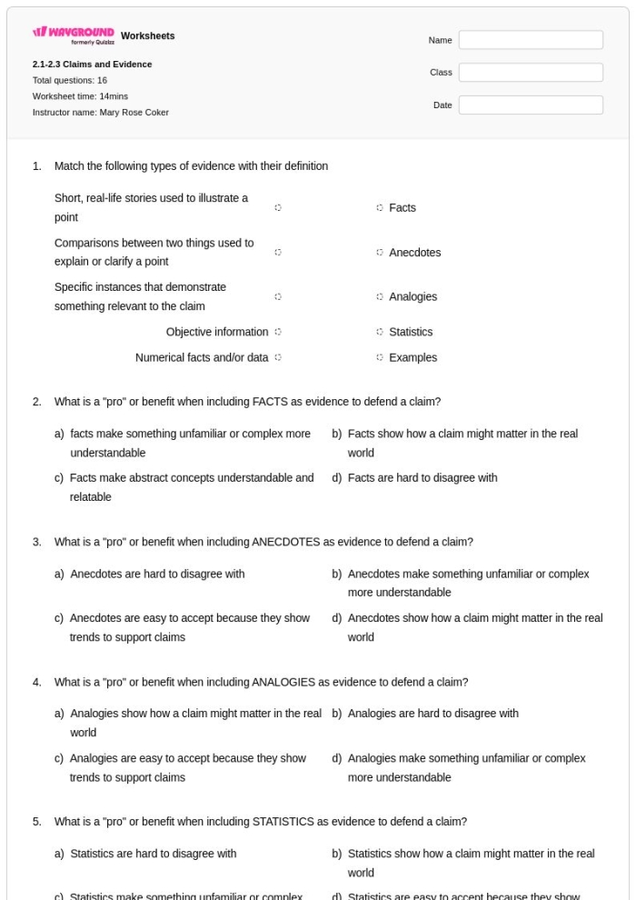 Second grade worksheet for identifying an author's claim, supporting reasons, and evidence in nonfiction text 14