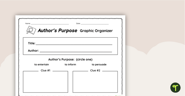 Multiple Choice worksheet on Author's Purpose for Grade 3 students Worksheet illustrating the Author's Purpose with a focus on the P-I-E mnemonic for third graders