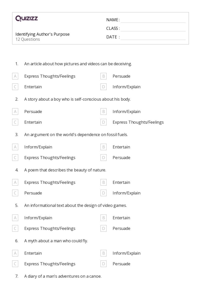Author Purpose PIE Multiple Choice Worksheet for Grade 3 Image 18 Third grade worksheet for identifying author purpose using the PIE mnemonic device