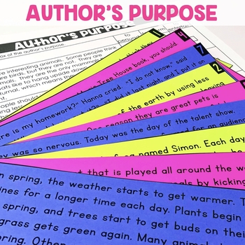Task cards for identifying the author's purpose in reading passages for third graders