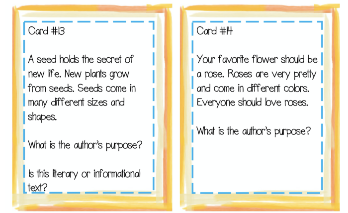 Third grade students practice identifying an author's purpose using eight short paragraph task cards