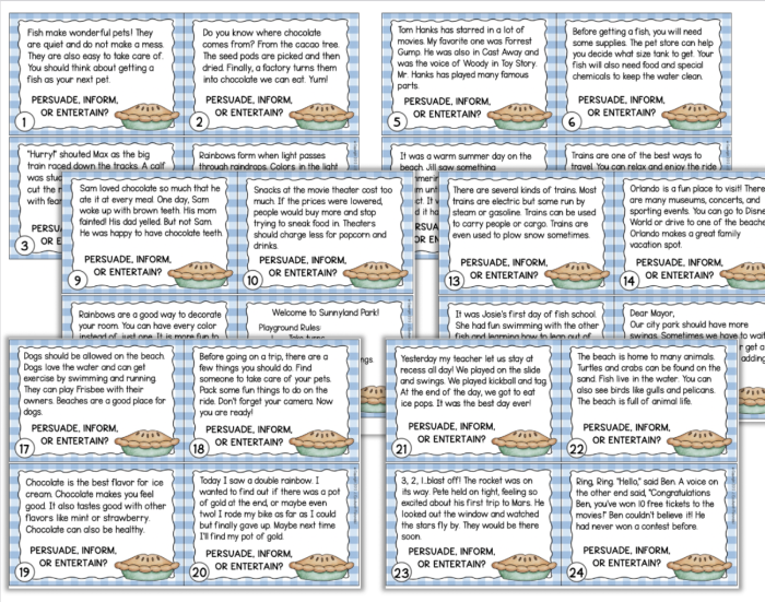 Third grade reading worksheet featuring eight task cards for identifying author purpose with text evidence