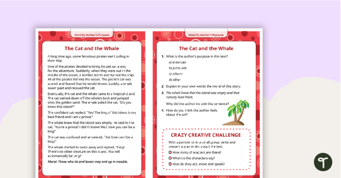 Task cards for third graders to identify the author's purpose in various paragraphs