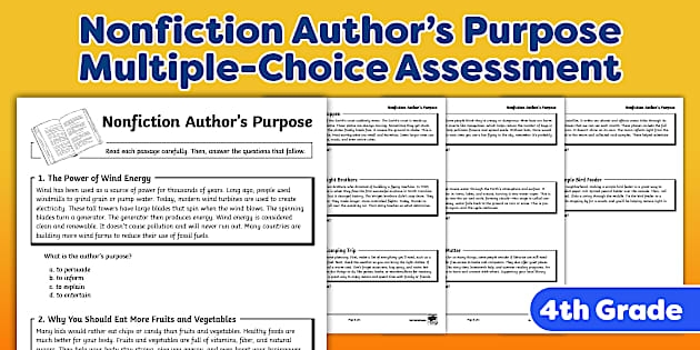 Author Purpose Multiple Choice Worksheet for Grade 3 Students Number 5 Third grade student completing a multiple choice worksheet about identifying the author's purpose using the PIE mnemonic
