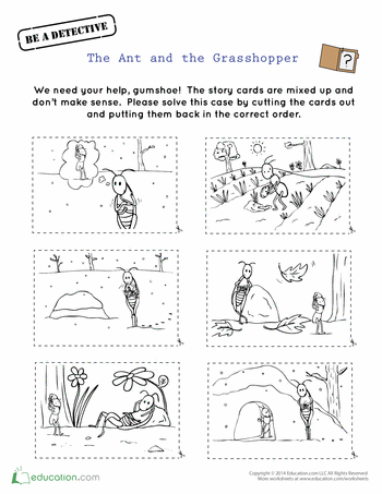Worksheet featuring the Ant and the Grasshopper fable for teaching author’s purpose