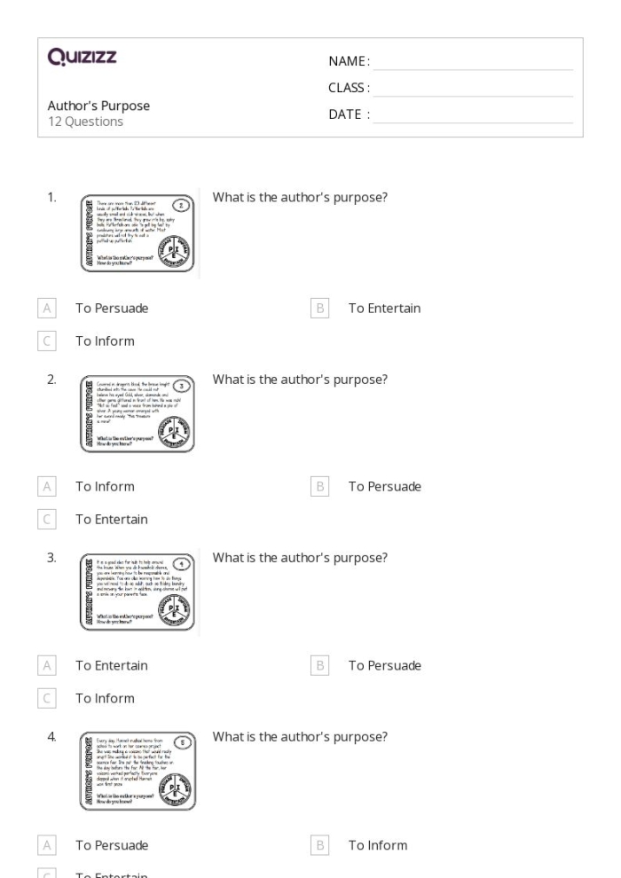 A colorful worksheet featuring the story of The Ant and the Grasshopper, focused on identifying the author's purpose. Engaging activity for second graders to explore fiction and nonfiction concepts.