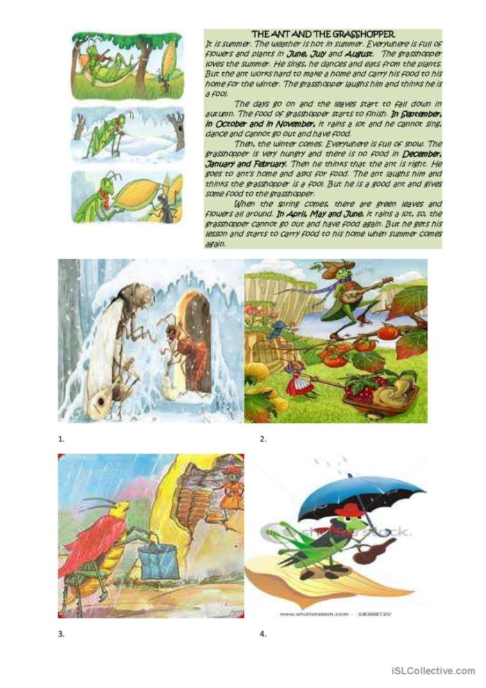 Worksheet exploring Author's Purpose through the fable of The Ant and the Grasshopper for second graders