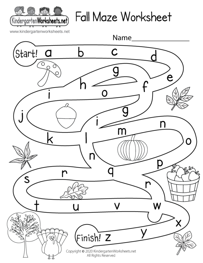 Autumn Maze Worksheet for First Grade Handwriting Practice First grade students trace a path through an autumn maze to practice handwriting skills