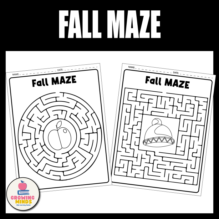 Autumn Maze Worksheet for Beginning Readers and Writers First grade student tracing a fall-themed maze path from start to finish as a handwriting practice activity