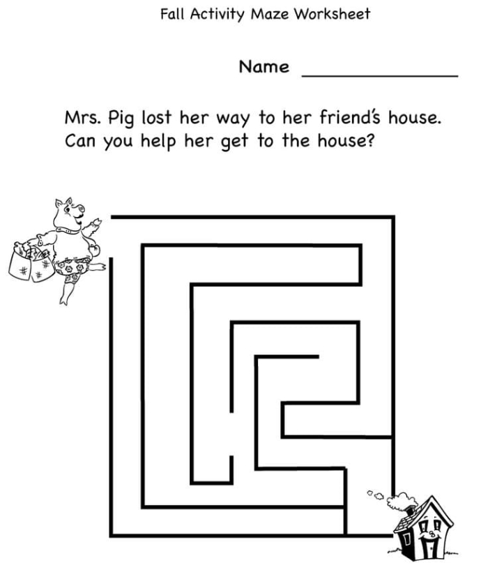 Autumn Maze Tracing Activity for Beginning Writers First grade student tracing autumn maze path from start to finish on handwriting worksheet
