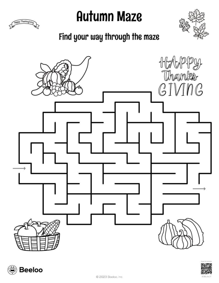 Autumn Maze Tracing Activity for Beginning Writers First grade student tracing a path through an autumn-themed maze worksheet from start to finish