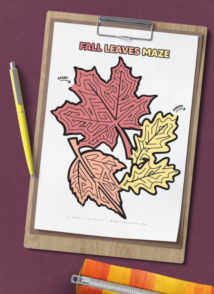 Fall Maze Tracing Activity for Beginning Writers First grade student tracing a path through an autumn-themed maze from start to finish