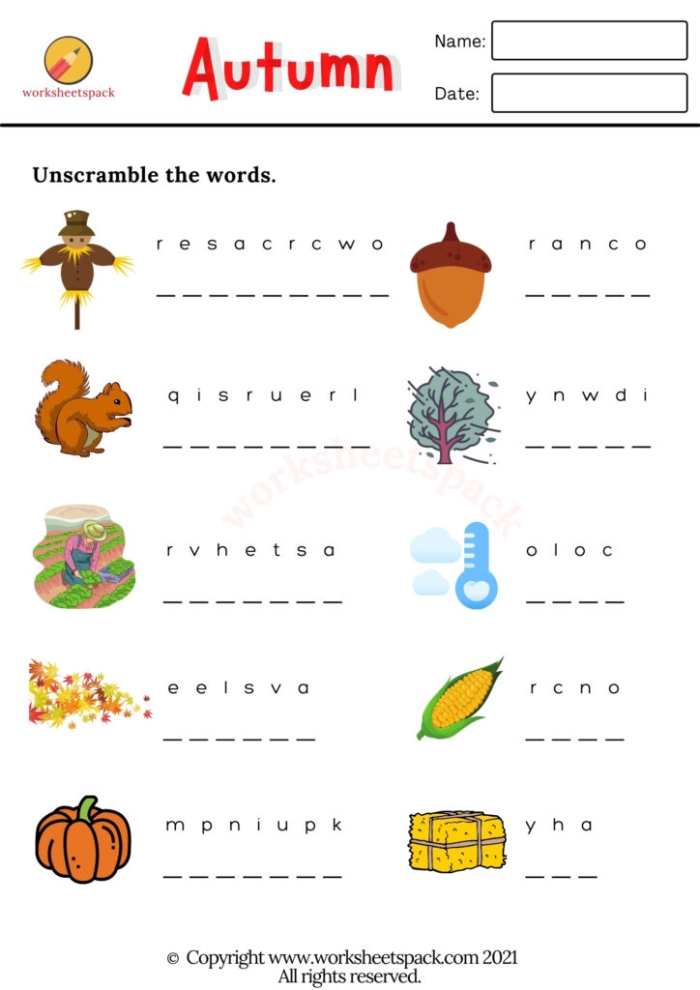 Autumn Word Problems Math Worksheet for Fourth Grade Students Fourth grade student working on a seasonal autumn word problems algebra worksheet