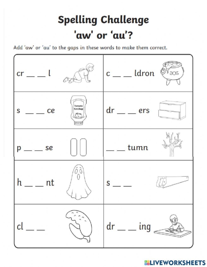 Aw and Ow Sound Check-in Worksheet 22 Second grade phonics worksheet focusing on distinguishing between aw and ow vowel sound spellings