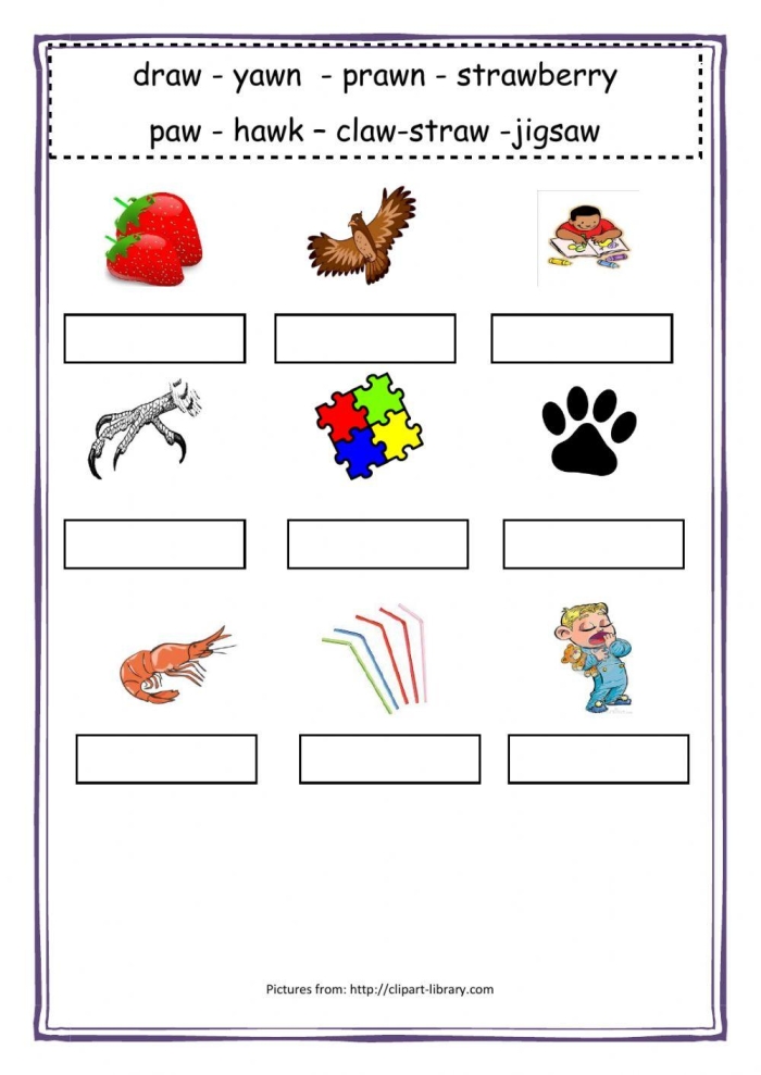 Phonics check-in worksheet for second grade aw and ow sound mastery Second grade students completing an aw and ow vowel team phonics assessment worksheet