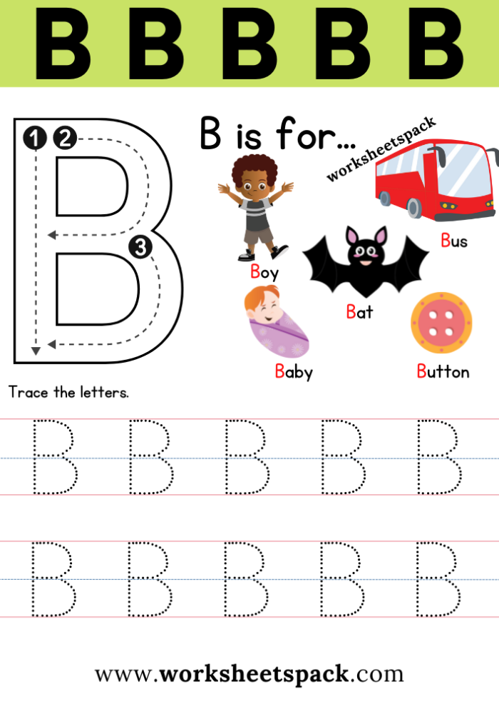 B Is For Balloon preschool worksheet with subtraction activity and coloring pages for letter B sound practice