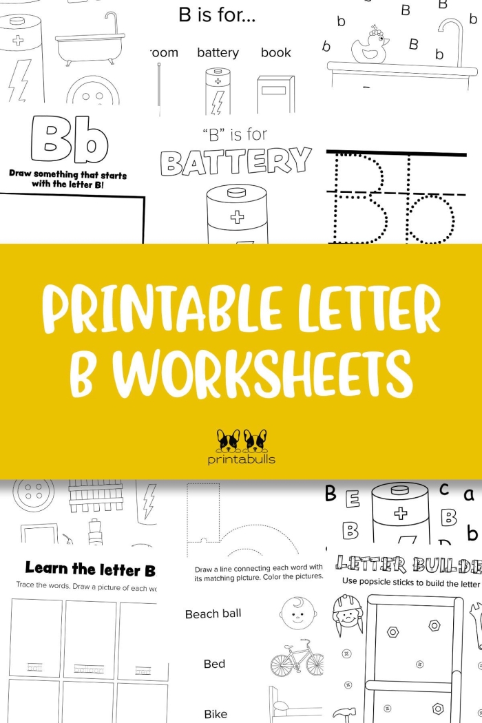 Printable B Is For worksheet for preschool subtraction practice featuring the letter B