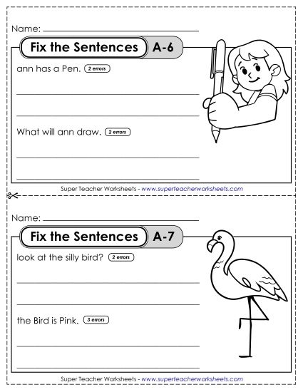 Fix the Sentences: A fun writing activity for young learners Baking a Cake worksheet for second graders focusing on sentence correction