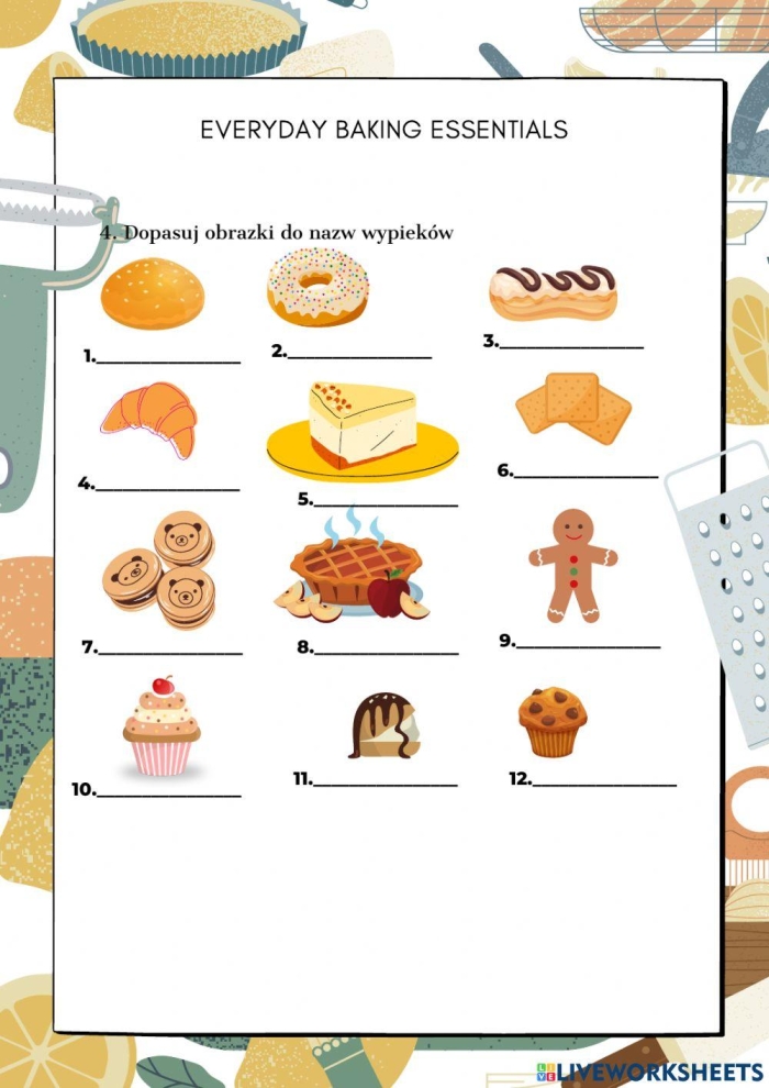 Illustration of Evan baking a cake for a pre-K reading activity Baking a cake worksheet for kindergarten students to practice sequencing with Evan