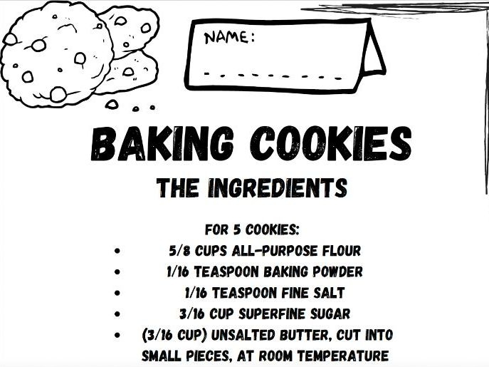 Baking with Fractions worksheet for 5th graders featuring ingredient calculations