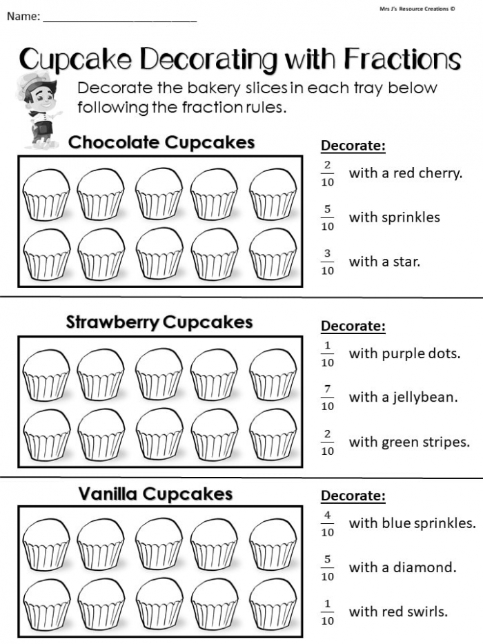 Baking with Fractions worksheet for fifth graders focusing on ingredient calculations