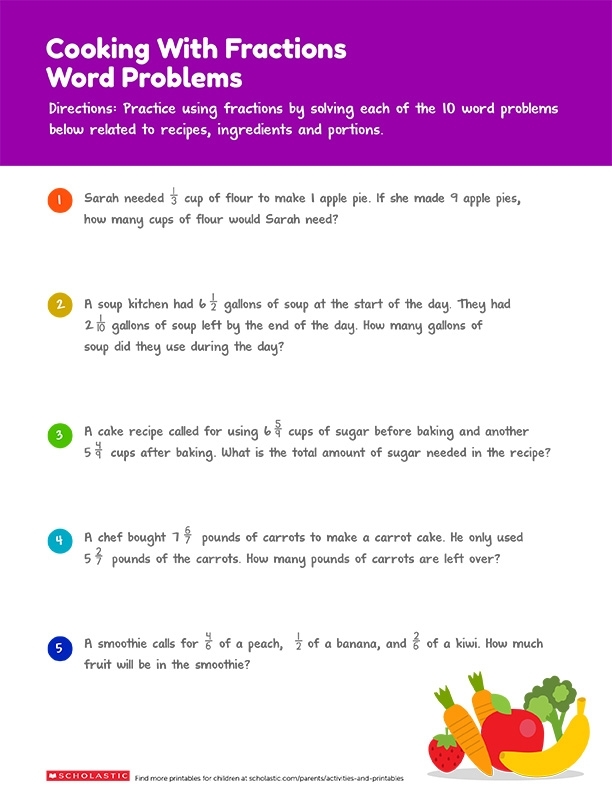 Baking with Fractions worksheet for fifth graders focusing on ingredient measurements